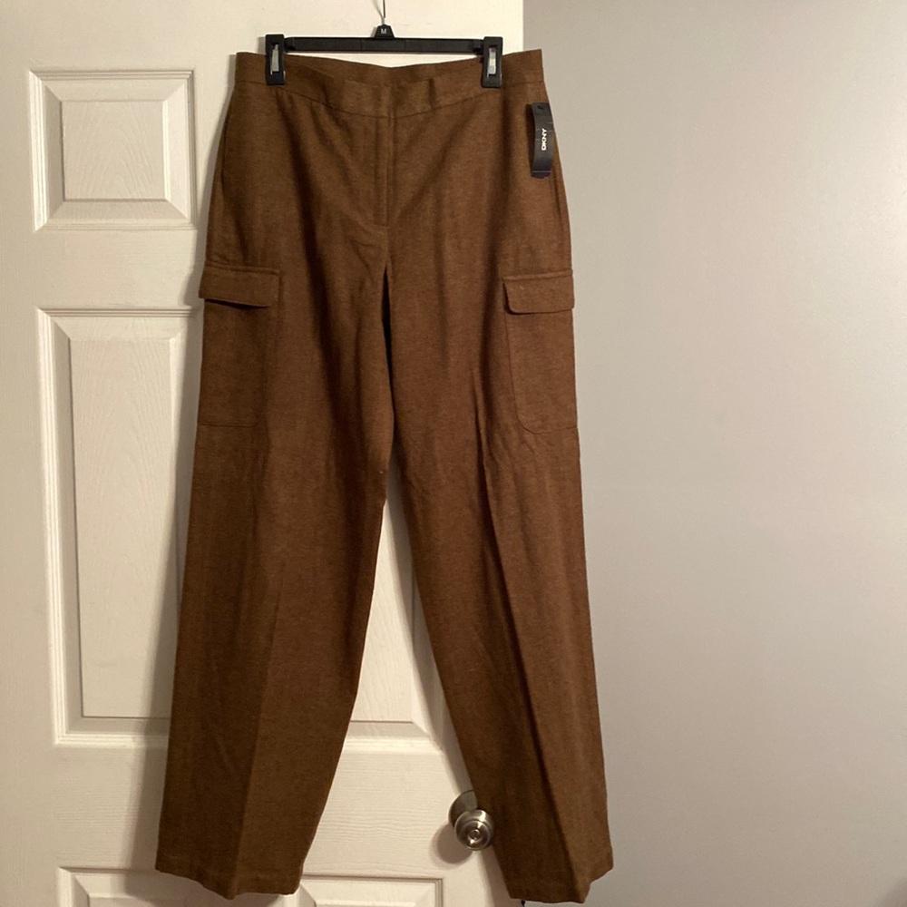 New DKNY Tobacco (Brown) Acrylic/Wool Blend Cargo Dress Pants Size 12